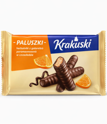 Krakuski Paluszki Chocolate Biscuit Sticks with Orange Jelly